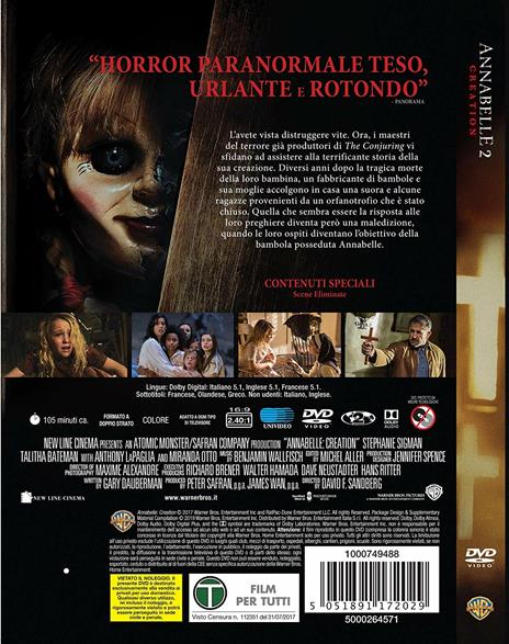 Annabelle 2. Creation. Horror Maniacs (DVD) di David F. Sandberg - DVD - 2