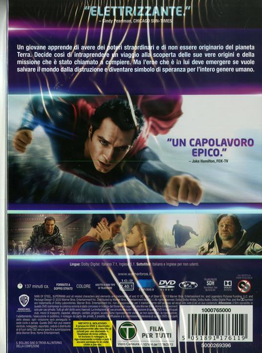 L' uomo d'acciaio. Collezione DC Comics (DVD) di Zack Snyder - DVD - 2