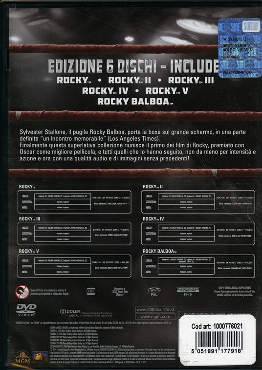Rocky Saga (6 DVD) DVD Film di Sylvester Stallone , Talia Shire Azione | IBS