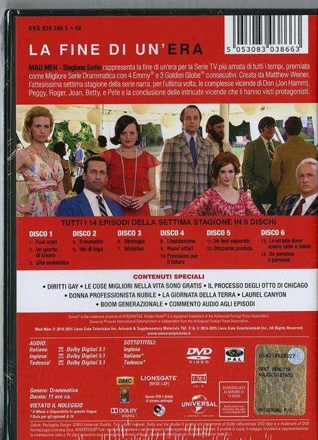Mad Men. Stagione 7 (4 DVD) di Phil Abraham,Jennifer Getzinger,Michael Uppendahl - DVD - 2