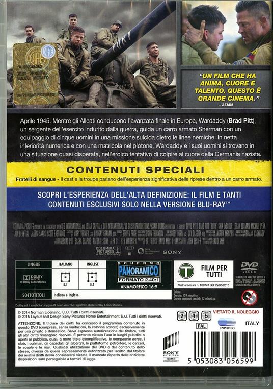 Fury di David Ayer - DVD - 2