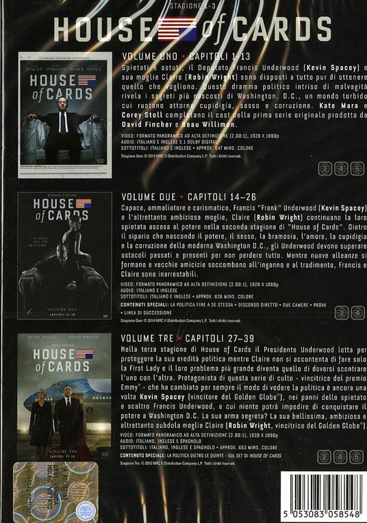 House of Cards. Stagione 1 - 3 (Serie TV ita) (12 DVD) di James Foley,Carl Franklin,Allen Coulter - DVD - 2