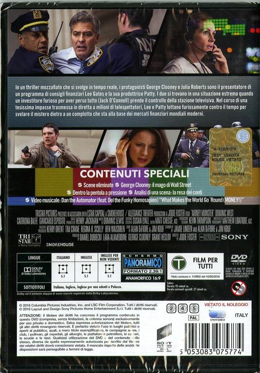 Money Monster. L'altra faccia del denaro di Jodie Foster - DVD - 2