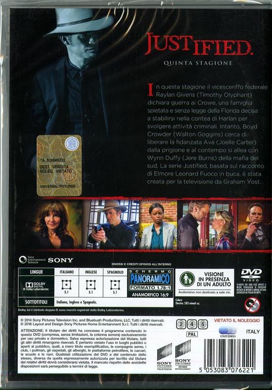 Justified. Stagione 5 (Serie TV ita) (3 DVD) di Adam Arkin,Jon Avnet,Peter Werner,John Dahl - DVD - 2
