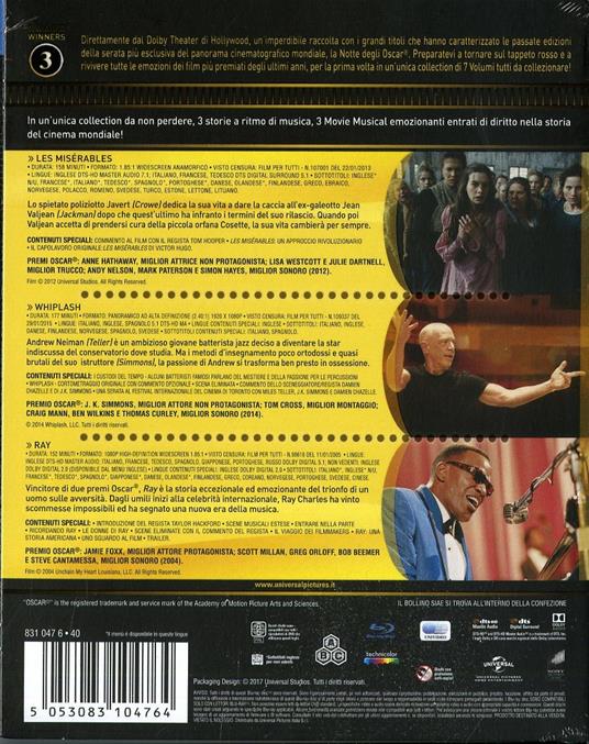 Les Misérables. Whiplash. Ray. Oscar Collection (3 Blu-ray) di Damien Chazelle,Taylor Hackford,Tom Hooper - 2