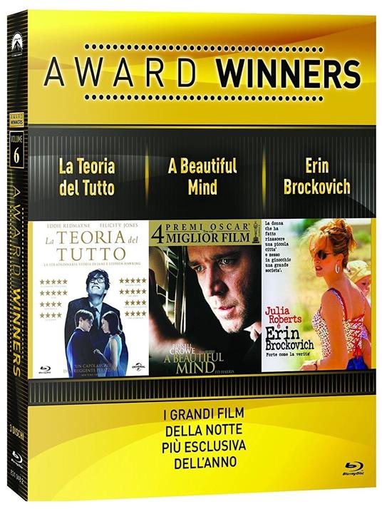 La teoria del tutto. A Beautiful Mind. Erin Brockovich. Oscar Collection (3 Blu-ray) di Ron Howard,James Marsh,Steven Soderbergh