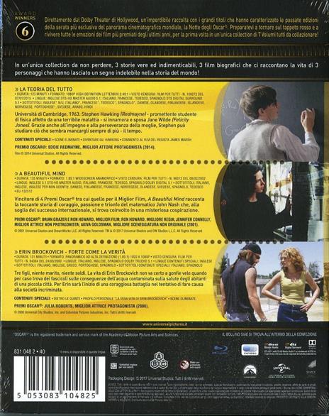 La teoria del tutto. A Beautiful Mind. Erin Brockovich. Oscar Collection (3 Blu-ray) di Ron Howard,James Marsh,Steven Soderbergh - 2