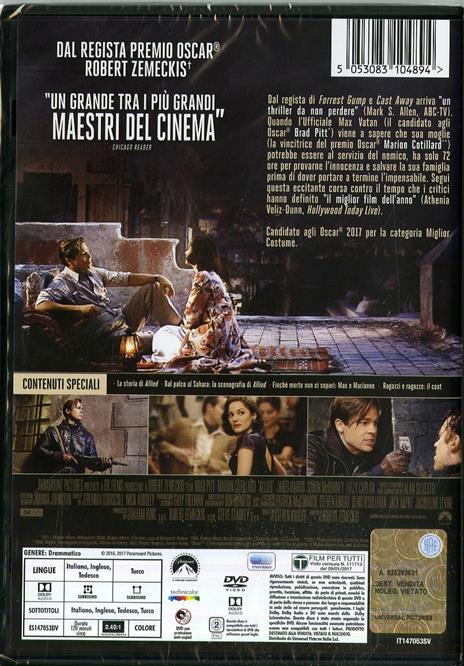 Allied. Un'ombra nascosta (DVD) di Robert Zemeckis - DVD - 2