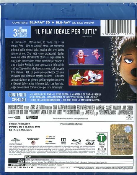 Sing (Blu-ray + Blu-ray 3D) di Christophe Lourdelet,Garth Jennings - 2
