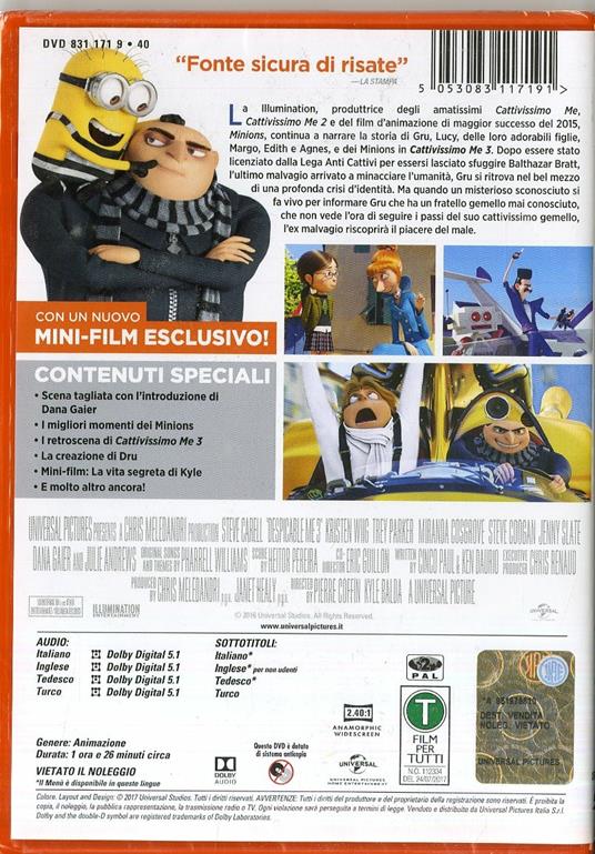 Cattivissimo Me 3 (DVD) di Pierre Coffin,Kyle Balda,Eric Guillon - DVD - 2