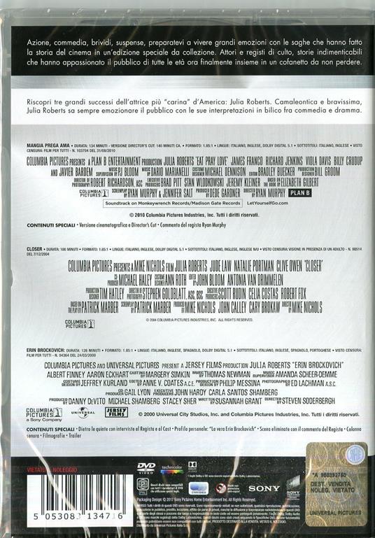 Julia Roberts Master Collection. Mangia, prega, ama - Closer - Erin Brockovich (3 DVD) di Ryan Murphy,Mike Nichols,Steven Soderbergh - 2