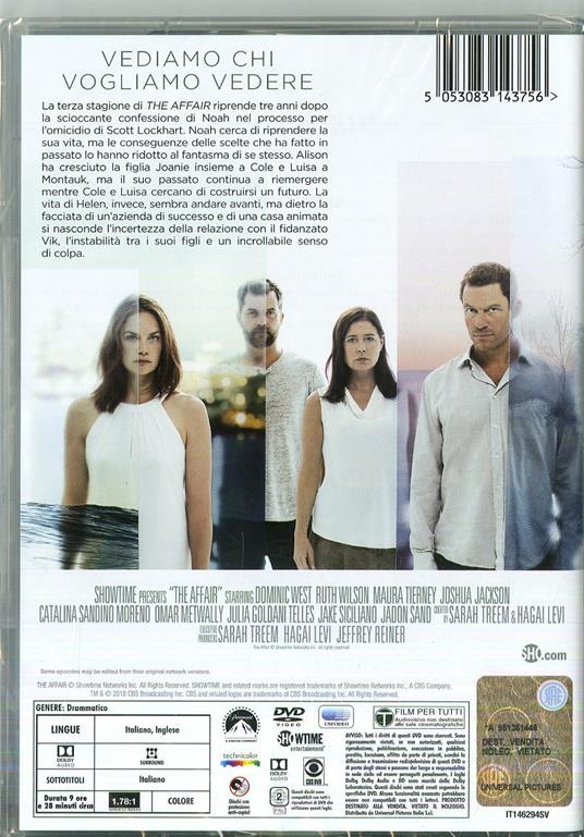 The Affair. Stagione 3. Serie TV ita (4 DVD) di Jeffrey Reiner,Ryan Fleck,Carl Franklin,Mark Mylod - DVD - 2