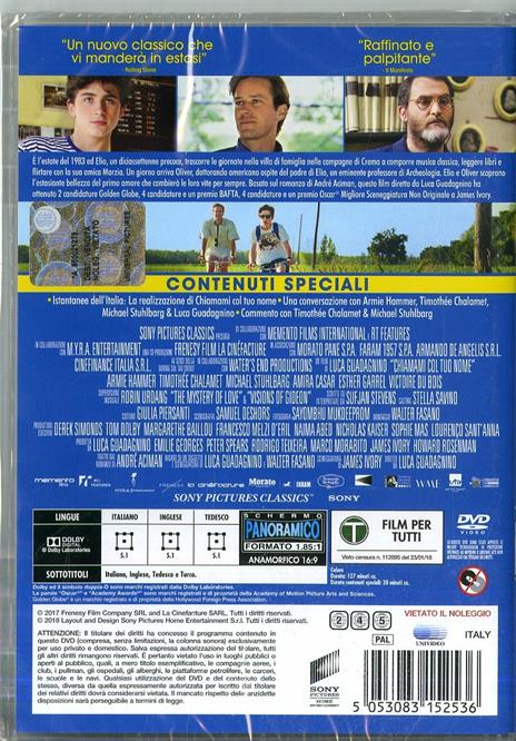 Chiamami col tuo nome (DVD) di Luca Guadagnino - DVD - 2