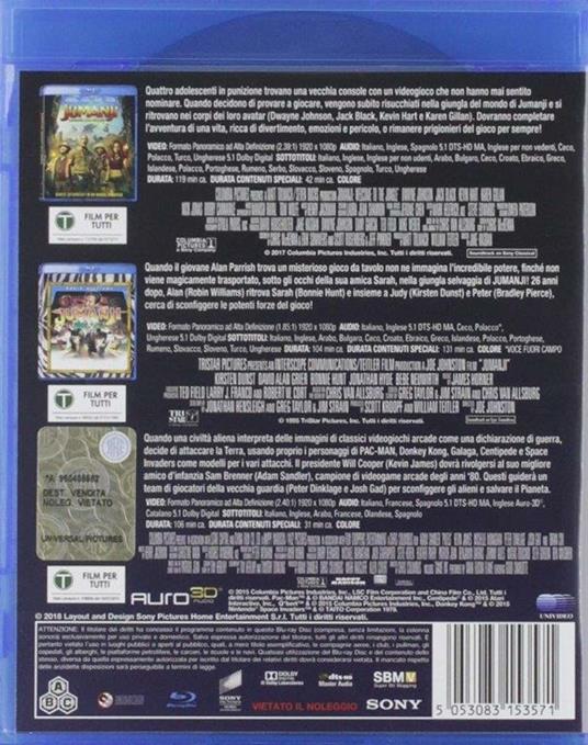 Jumanji. Games Collection (3 Blu-ray) di Jake Kasdan,Joe Johnston,Chris Columbus - 2