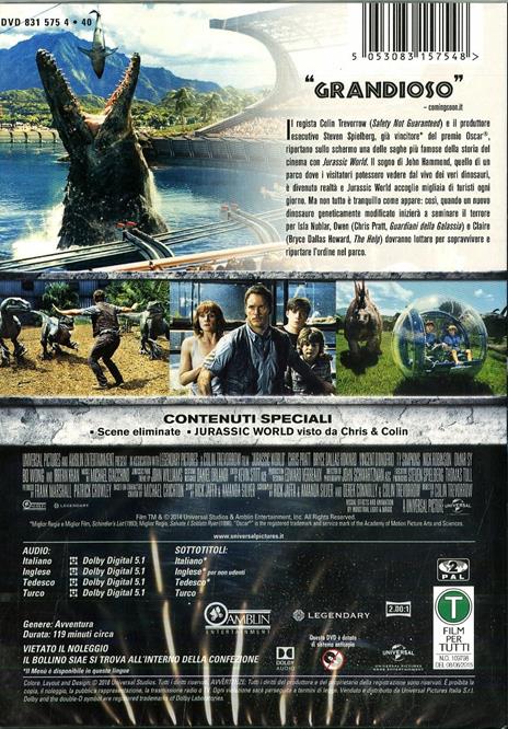 Jurassic World (DVD) di Colin Trevorrow - DVD - 2
