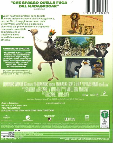 Madagascar 2 (Blu-ray) di Tom McGrath,Eric Darnell - Blu-ray - 2