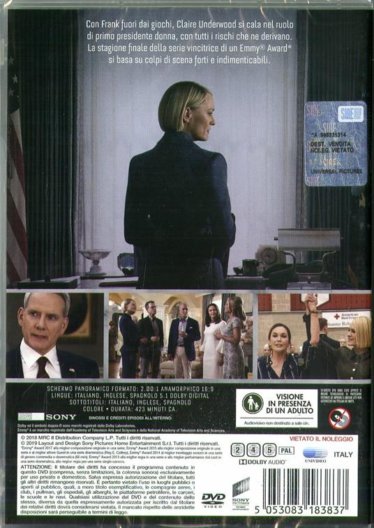 House of Cards. Stagione 6. Serie TV ita (3 DVD) di Robin Wright,Alik Sakharov,Ernest R. Dickerson,Louise Friedberg - DVD - 2