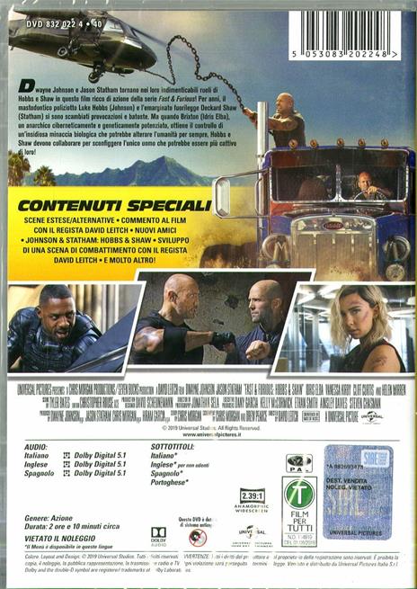 Fast & Furious. Hobbs & Shaw (DVD) di David Leitch - DVD - 2