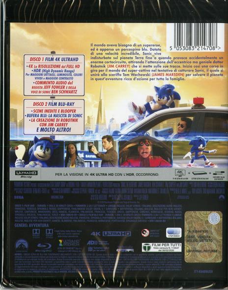 Sonic. Il Film (Blu-ray + Blu-ray Ultra HD 4K) di Jeff Fowler - Blu-ray + Blu-ray Ultra HD 4K - 2