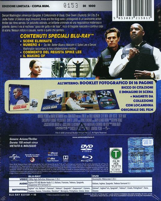 Inside Man. Limited Edition. I Numeri 1. Con Booklet e magnete (DVD + Blu-ray) di Spike Lee - DVD + Blu-ray - 2