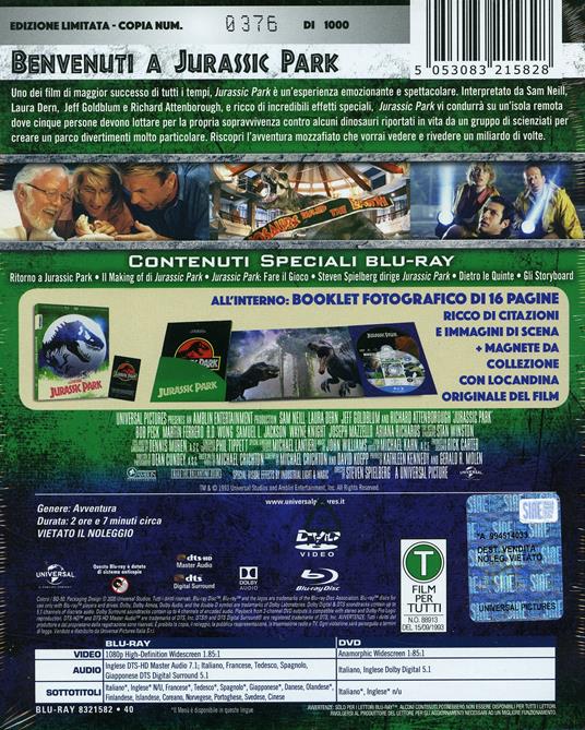 Jurassic Park. Limited Edition. I Numeri 1. Con Booklet e magnete (DVD + Blu-ray) di Steven Spielberg - DVD + Blu-ray - 2
