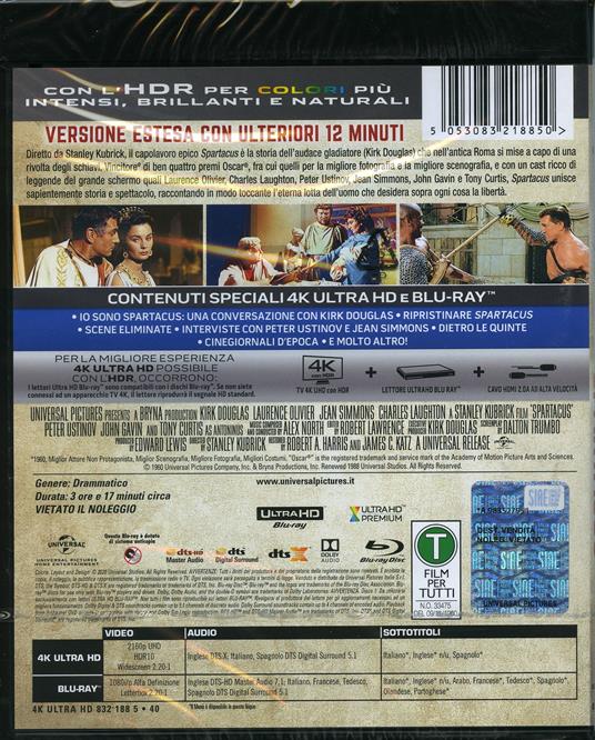 Spartacus (Blu-ray + Blu-ray Ultra HD 4K) di Stanley Kubrick - Blu-ray + Blu-ray Ultra HD 4K - 2