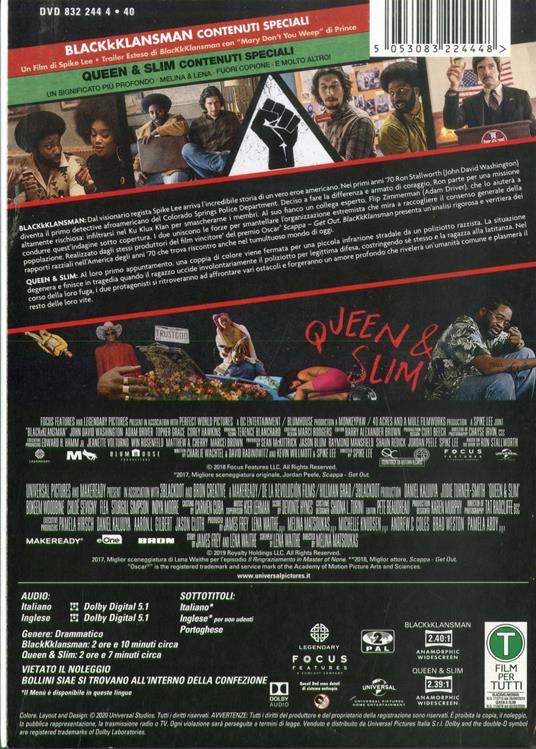 Queen & Slim - BlacKkKlansman (2 DVD) di Melina Matsoukas,Spike Lee - 2