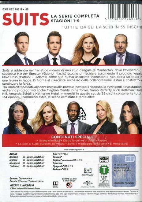 Suits. Collezione completa. Stagioni 1-9. Serie TV ita (33 DVD) di Kevin Bray,Michael Smith,John Scott - DVD - 2