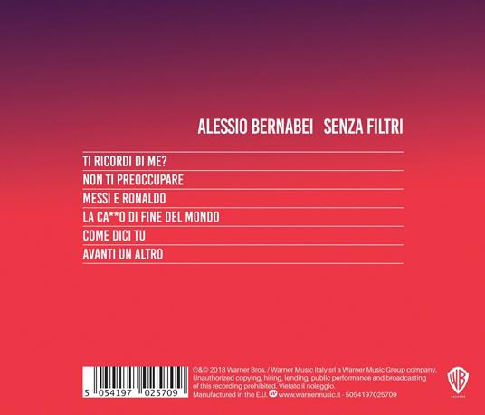 Senza filtri - CD Audio di Alessio Bernabei - 2