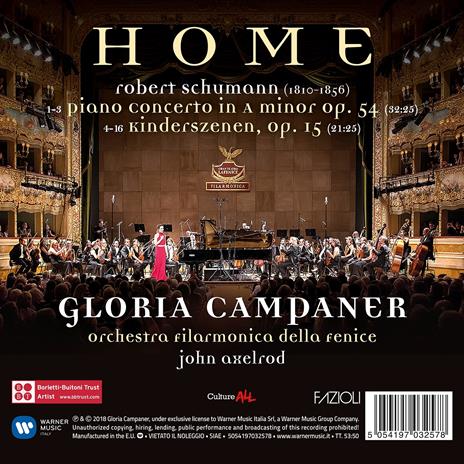 Home. Concerto per pianoforte op.54 - Scene infantili (Kinderszenen) op.15 - CD Audio di Robert Schumann,Orchestra del Teatro La Fenice,John Axelrod,Gloria Campaner - 2
