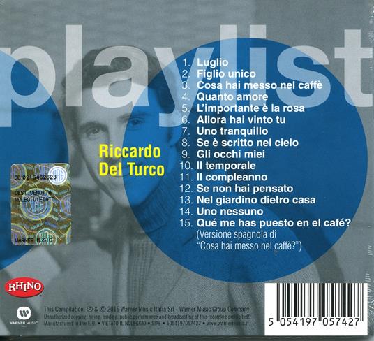 Playlist. Riccardo Del Turco - CD Audio di Riccardo Del Turco - 2
