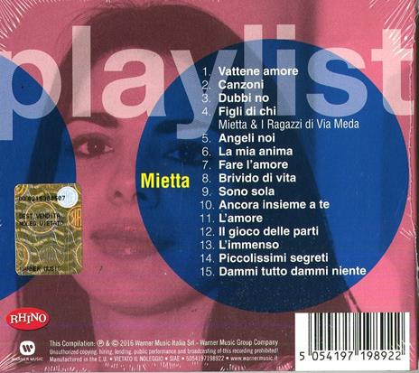 Playlist. Mietta - CD Audio di Mietta - 2