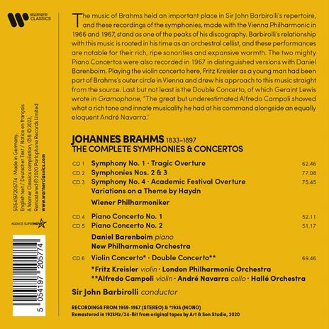 Symphonies - Concertos - CD Audio di Johannes Brahms,Sir John Barbirolli - 2