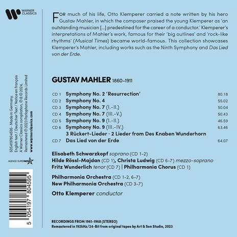 Sinfonie n.2, n.4, n.7, n.9 - Das Lied - CD Audio di Gustav Mahler,Otto Klemperer - 3