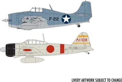 Airfix Grumman F-4F4 Wildcat & Mitsubishi Zero Dogfight Double Aereo In Plastica