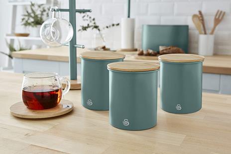 Swan Nordic Set di 3 Barattoli da Cucina in Acciaio al Carbonio, Robusti, con Coperchio in bambù, per Conservare tè, caffè e Zucchero, Design Moderno, Verde, Taglia Unica - 2