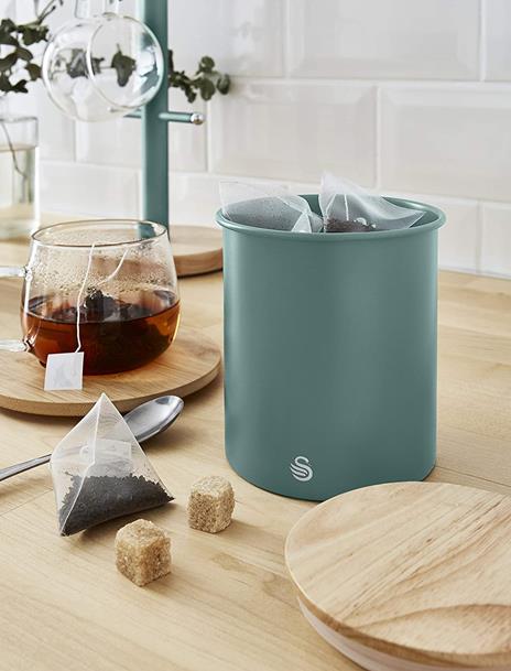 Swan Nordic Set di 3 Barattoli da Cucina in Acciaio al Carbonio, Robusti, con Coperchio in bambù, per Conservare tè, caffè e Zucchero, Design Moderno, Verde, Taglia Unica - 3