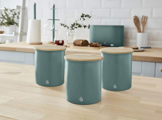 Swan Nordic Set di 3 Barattoli da Cucina in Acciaio al Carbonio, Robusti, con Coperchio in bambù, per Conservare tè, caffè e Zucchero, Design Moderno, Verde, Taglia Unica - 4