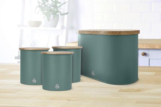 Swan Nordic Set di 3 Barattoli da Cucina in Acciaio al Carbonio, Robusti, con Coperchio in bambù, per Conservare tè, caffè e Zucchero, Design Moderno, Verde, Taglia Unica - 5