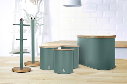 Swan Nordic Set di 3 Barattoli da Cucina in Acciaio al Carbonio, Robusti, con Coperchio in bambù, per Conservare tè, caffè e Zucchero, Design Moderno, Verde, Taglia Unica - 6