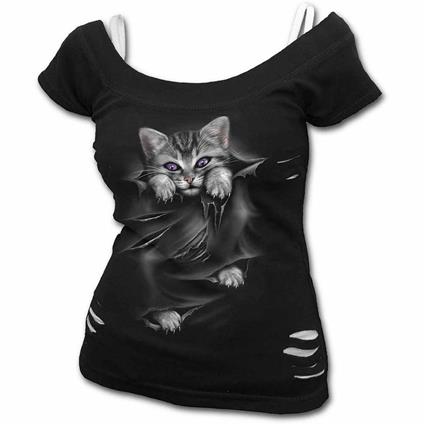 Top Donna Tg. 3XL Spiral. Bright Eyes. 2In1 White Ripped Top Black