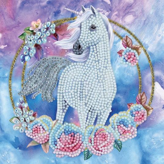 Biglietto di auguri fai da te con diamanti - Unicorno e fiori - 6 x 7