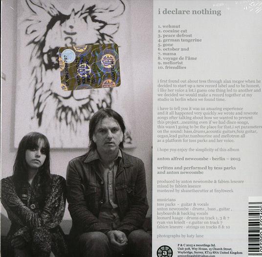I Declare Nothing - CD Audio di Tess Parks,Anton Newcombe - 2
