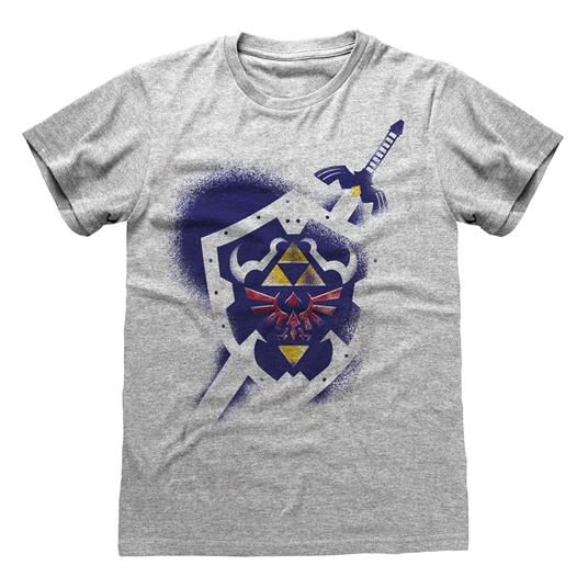 Zelda Legend of Tshirt Originale Grigia 100% Prodotto Ufficiale Nintendo Shield Maglia Maglietta Uomo (XL)