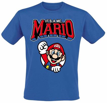 Super Mario Varsity Uomo T Shirt Blu XL 100% Cotone Regular