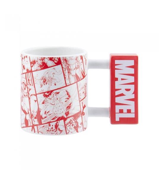 Tazza Marvel con Manico Logo e Sfondo a Fumetti / Logo Shaped Mug -  Paladone Products - Paladone Products Ltd - Idee regalo