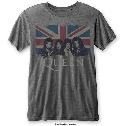 T-Shirt Unisex Tg. L Queen. Vintage Union Jack Grey