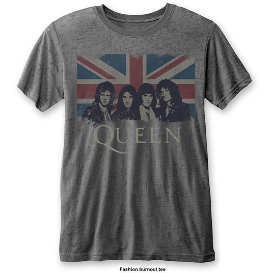 T-Shirt Unisex Tg. L Queen. Vintage Union Jack Grey