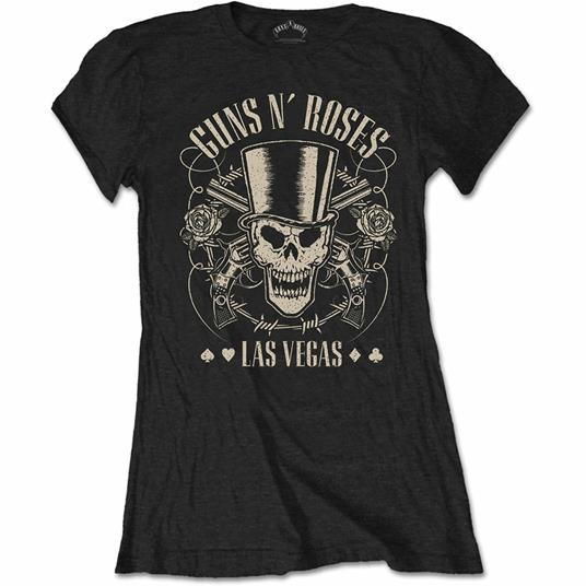 T-Shirt Donna Tg. M Guns N' Roses. Top Hat, Skull & Pistols Las Vegas
