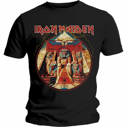 T-Shirt Unisex Tg. XL Iron Maiden. Powerslave Lightning Circle